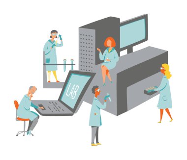 Bilim adamları bir laboratuarda büyük cihazlar ile