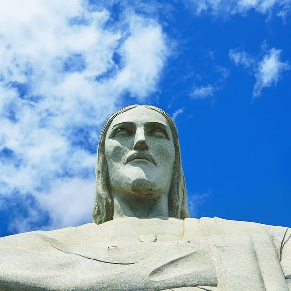 Famoso Cristo Redentor en Río de Janeiro, Brasil. Rostro de Cristo Redentor . —  Fotos de Stock