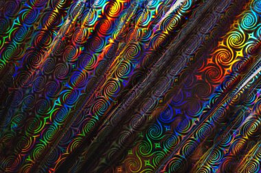 Holografik soyut folyo zemin. Son Moda yaratıcı hologram degrade gökkuşağı. Üstten görünüm, düz yatıyordu