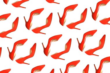 Beyaz arka plan üzerinde kadın kırmızı ayakkabı deseni, izole.