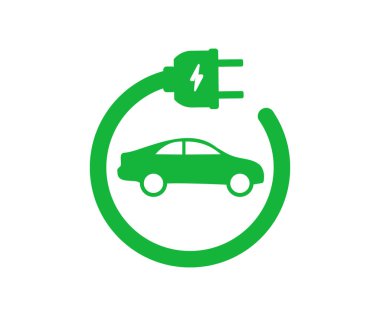 Kapsül sembollü elektrikli araç simgesi. Yeşil hibrit araçlar şarj noktası, EV araba vektör tasarımı ve illüstrasyon.