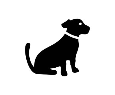 Oturan bir köpeğin siyah silueti. Köpek ikonu. Köpek silueti vektör tasarımı ve illüstrasyonu.