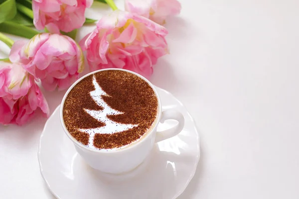 Une Tasse Café Cappuccino Dans Une Tasse Céramique Sur Table — Photo