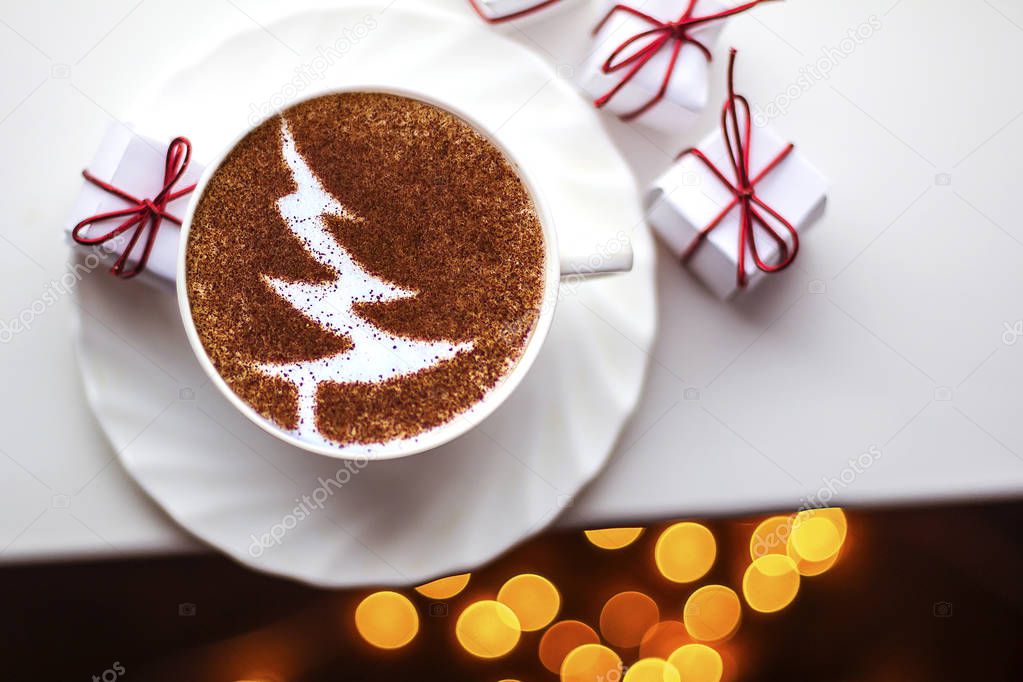 Christmas cappuccino with christmas tree