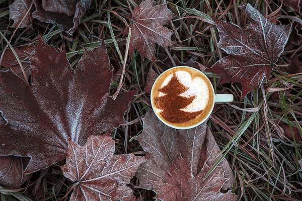 Árbol Navidad Dibujo Latte Arte Taza Café —  Fotos de Stock