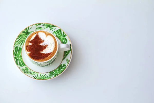 Árbol Navidad Dibujo Latte Arte Taza Café — Foto de Stock