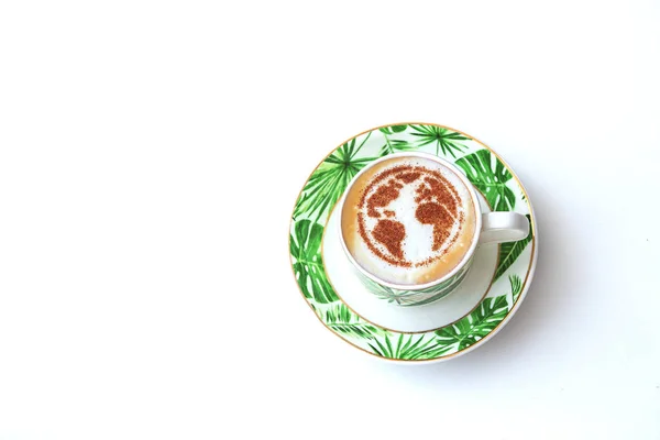 Een Kop Cappuccino Koffie Met Een Patroon Van Planeet Aarde — Stockfoto