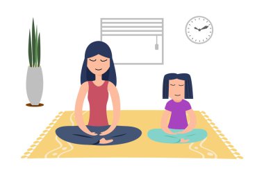 Küçük kızı olan aile meditasyon yapar evde negatif duyguları hafifletir..