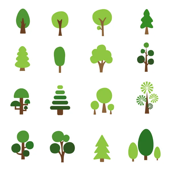 Ağaç koleksiyonu. Ağaç seti beyaz arkaplanda izole edildi. vektör illüstrasyonu.
