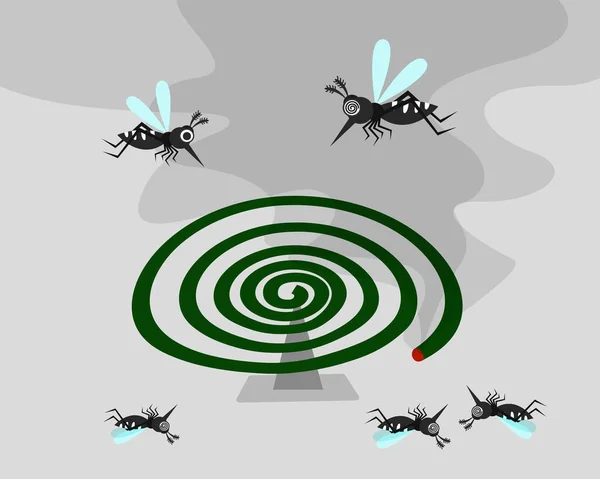 Sivrisinek taşıyıcısı Dang humması, chikungunya, zika ve sıtma. Sivrisinek önleme ve aroma dumanı konsepti. vektör illüstrasyonu.