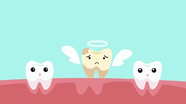 Caries Poco Saludable Diente Falta Carácter Concepto Cuidado Dental — Vídeo de stock