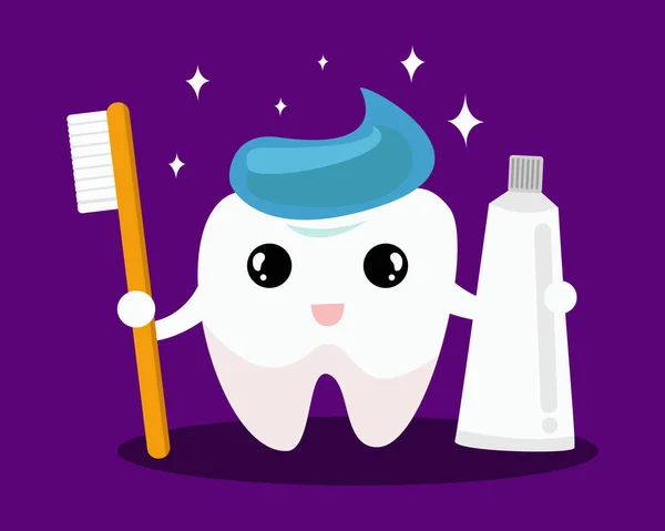 Diş bakımı konsepti. Mavi arka planda temiz ve kirli bir diş. Güzel dişli karakter. vektör illüstrasyonu.