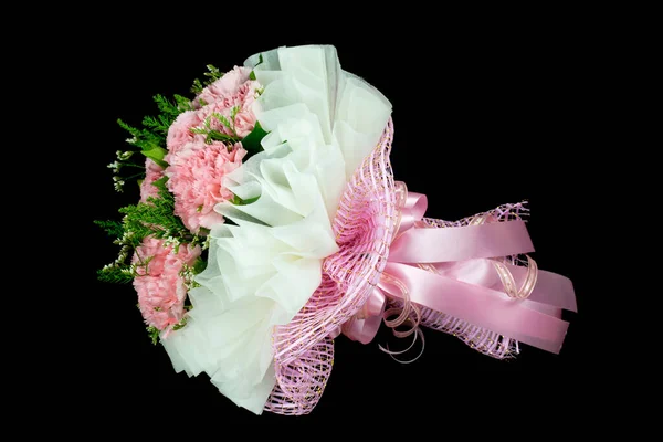 Bouquet Pink Carnation Flowers Isolated Black Background Bridal Bouquet — Stock Photo, Image