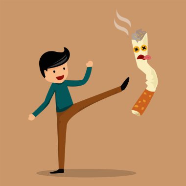 Sigara içmeyi bırak, erkek sigarayı bırakmayı başarıyor. vektör çizimi tasarımı.