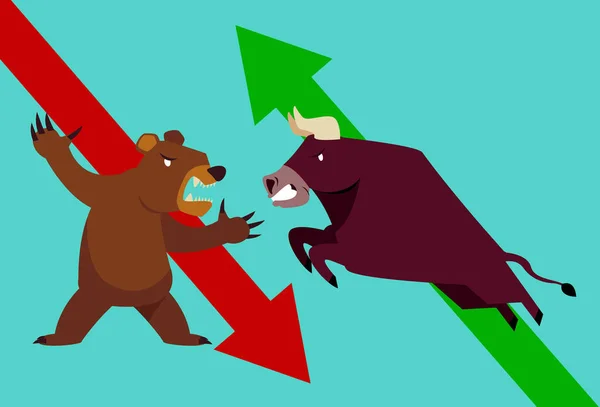 Boğa ve ayı, borsa eğilimlerinin sembolleri. Vektör illüstrasyonu.