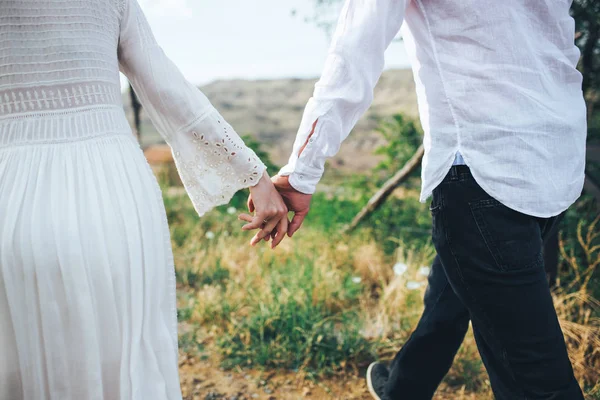 Couple Walking Field Holding Hands Royalty Free Stock Images