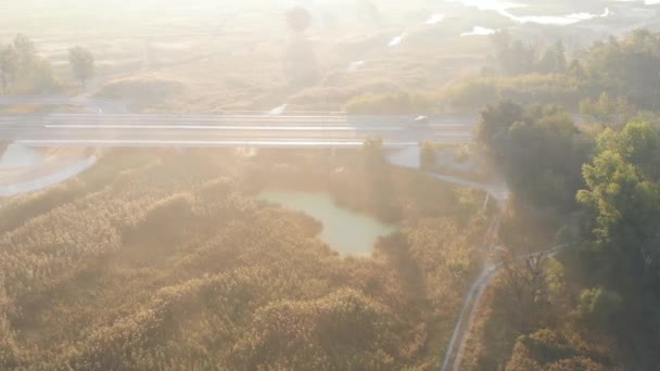 摄像机飞越汽车行驶的桥 — 图库视频影像