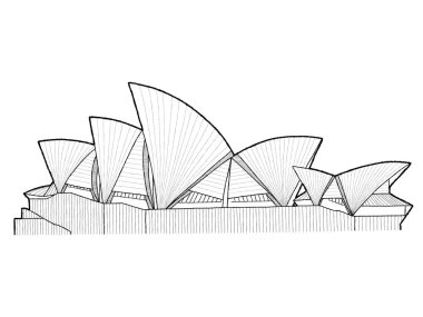 Sydney Opera Binası, Sidney, Yeni Güney Galler, Avustralya: Vektör İllüstrasyon El Çizilmiş Landmark Karikatür Sanat