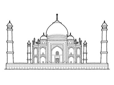 Tac Mahal, Agra, Uttar Pradesh, Hindistan: Landmark Vektör İllüstrasyon El Çizilmiş Karikatür Sanat