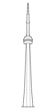 Cn Kulesi, Downtown Toronto, Ontario, Kanada: Landmark Vektör İllüstrasyon El Çizilmiş Karikatür Sanat
