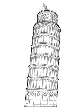 Pisa, Pisa, İtalya Eğik Kulesi: Vektör İllüstrasyon El Çizilmiş Karikatür Sanat