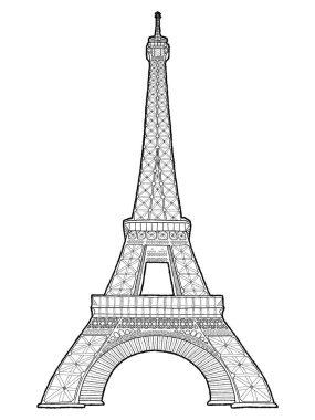 Eyfel Kulesi, Paris, Fransa: Vektör İllüstrasyon El Çizilmiş Karikatür Sanat