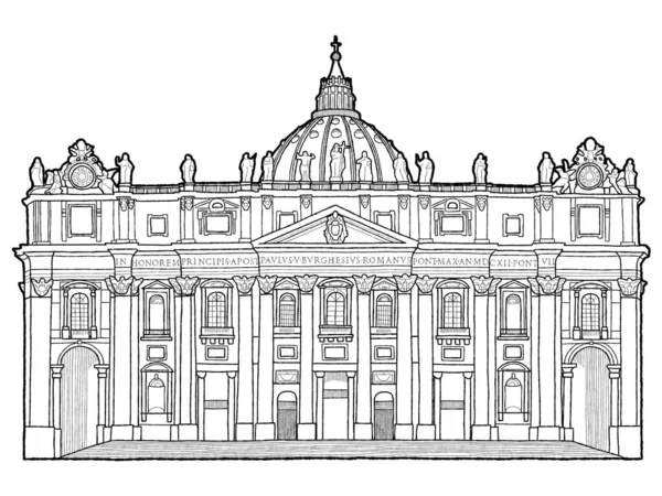 圣彼得大教堂 梵蒂冈城 意大利 矢量插图手绘地标卡通艺术 — 图库矢量图片
