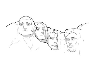 Mount Rushmore, Keystone, Güney Dakota, Amerika Birleşik Devletleri: Landmark Vektör İllüstrasyon El Çizilmiş Karikatür Sanat