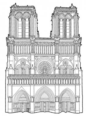 Notre Dame De Paris, Paris, Fransa: Vektör İllüstrasyon El Çizilmiş Karikatür Sanat