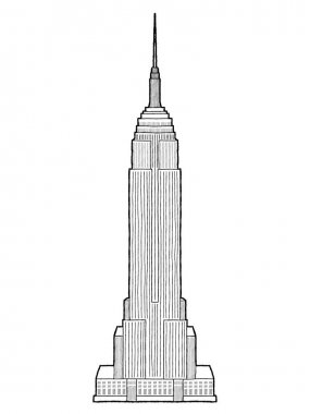 Empire State Building, Manhattan, New York City: Vektör İllüstrasyon El Çizilmiş Karikatür Sanat