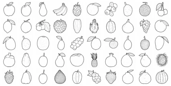 Zestaw Owoców Wektor Ilustracja Ręcznie Rysowane Cartoon Art — Wektor stockowy