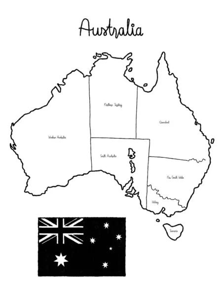 Australien Landkarte Flagge Vektor Illustration Hand Gezeichnet Cartoon Kunst — Stockvektor