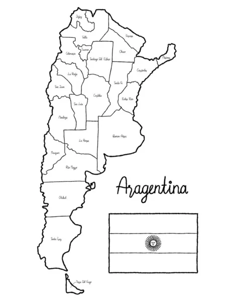 Argentina Mapa Del País Bandera Vector Ilustración Dibujado Mano Caricatura — Vector de stock