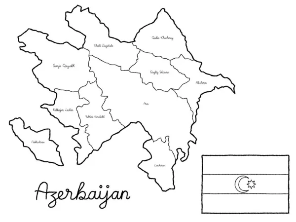 Azerbaiyán Mapa Del País Bandera Vector Ilustración Dibujado Mano Caricatura — Vector de stock