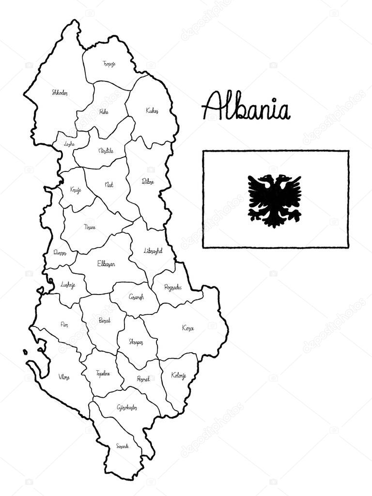 Albania Country Map Flag Vector Illustration Hand Drawn Cartoon Art
