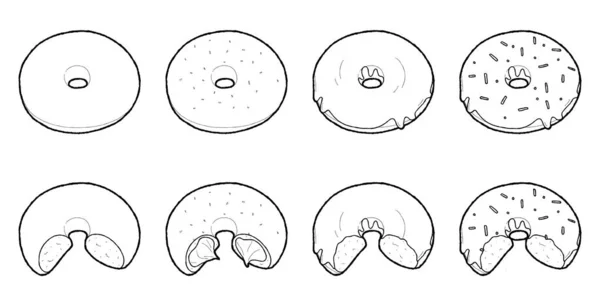 Set Ciambella Vettoriale Illustrazione Disegnato Mano Dessert Cartoon Art — Vettoriale Stock
