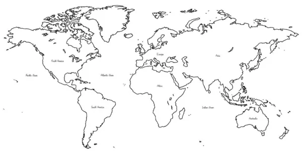 Mapa Del Mundo Vector Ilustración Dibujado Mano Dibujos Animados Arte — Vector de stock