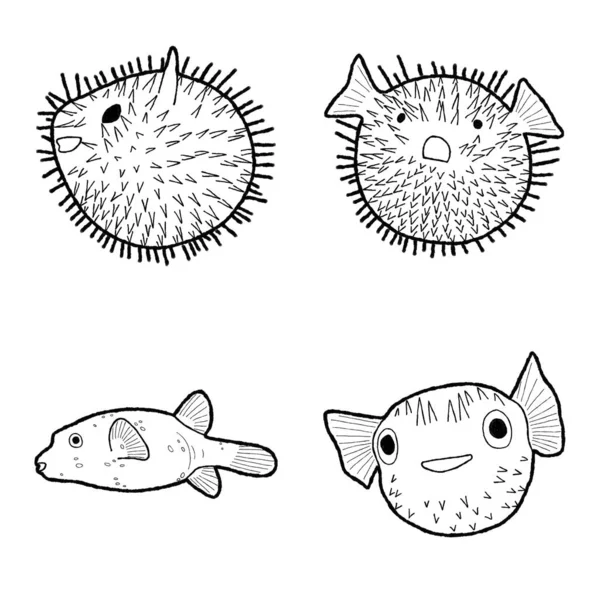 水鱼动物病媒图解手绘漫画艺术 — 图库矢量图片