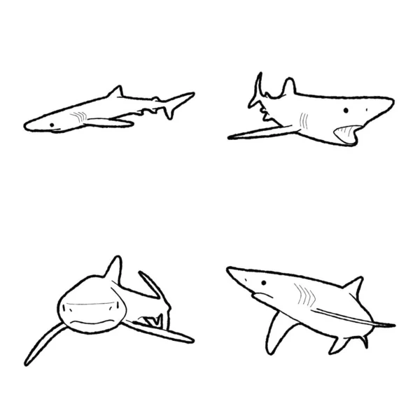蓝鲨动物画图手绘漫画艺术 — 图库矢量图片