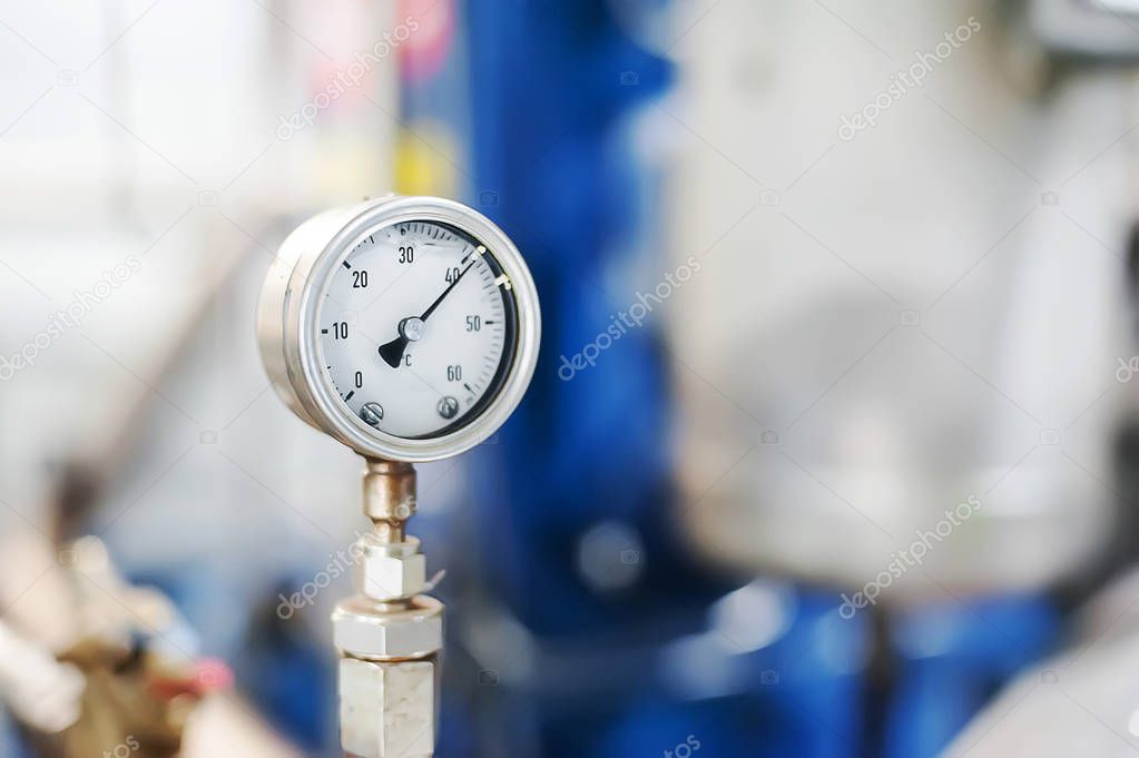 Pipe Manometr of air compressor - measure air pressure. Manometric thermometer. 