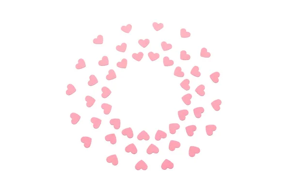 Valentine's Day round Frame made of pink paper hearts. Flat lay, top view, copy space. — Stock Photo, Image