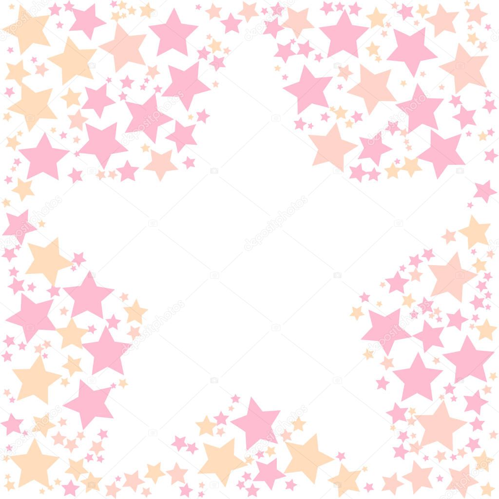 Frame shape of stars on a white background. Colorful flying stars confetti frame vector. Holiday party decor