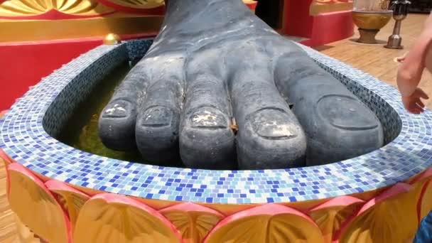 KO SAMUI, TILLAND - ✔ RUARI 26, 2020: Staty av bedjande munk Luang Phor Thuad vid Wat Bo Phuttharam, Koh Samui, Thailand vid pittoreska grön park — Stockvideo