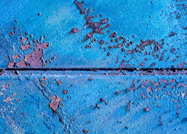 Placa Rosa Metal Oxidado Con Grunge Despegando Pintura Azul Textura —  Fotos de Stock