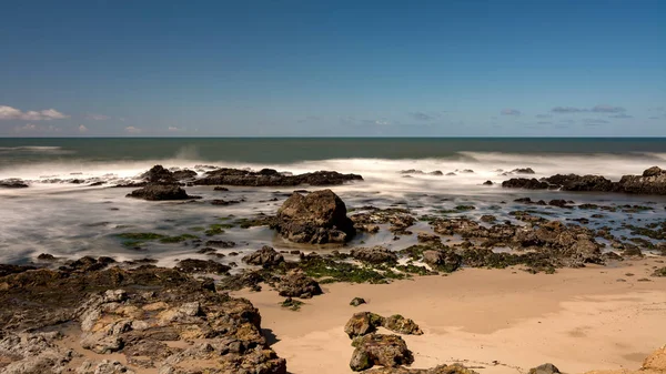 Long Exposure Rocky Shore South Half Moon Bay California Usa — Stock Photo, Image