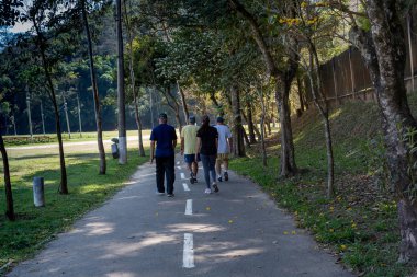 Itaipava Belediye Parkı 'nda yürüyen aktif yetişkinler