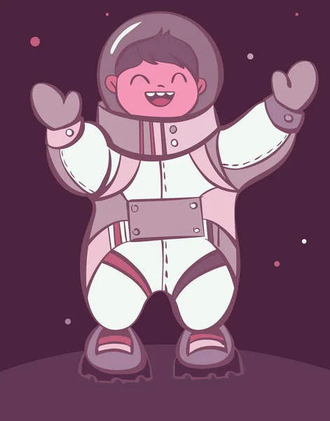 Jonge Komische Cartoon Kosmonaut Planeet Ruimte Vectorillustratie — Stockvector