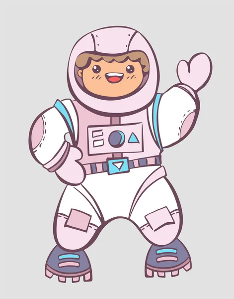 Cómic Dibujos Animados Astronauta Chico Traje Espacial Vector Ilustración — Archivo Imágenes Vectoriales
