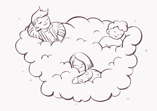 Crianças Sonhando Com Coloração Nuvem Desenhos Animados Estilo Ilustração Vetorial — Vetor de Stock