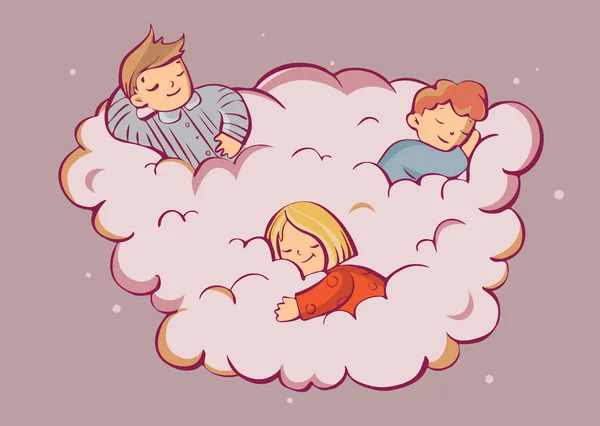 Дети Мечтают Облаках Векторная Иллюстрация Стиле Мультфильма — стоковый вектор